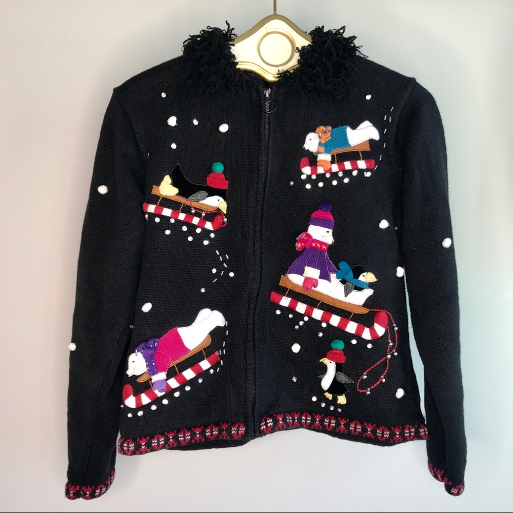 Christmas Patchwork Zip Up Sweater